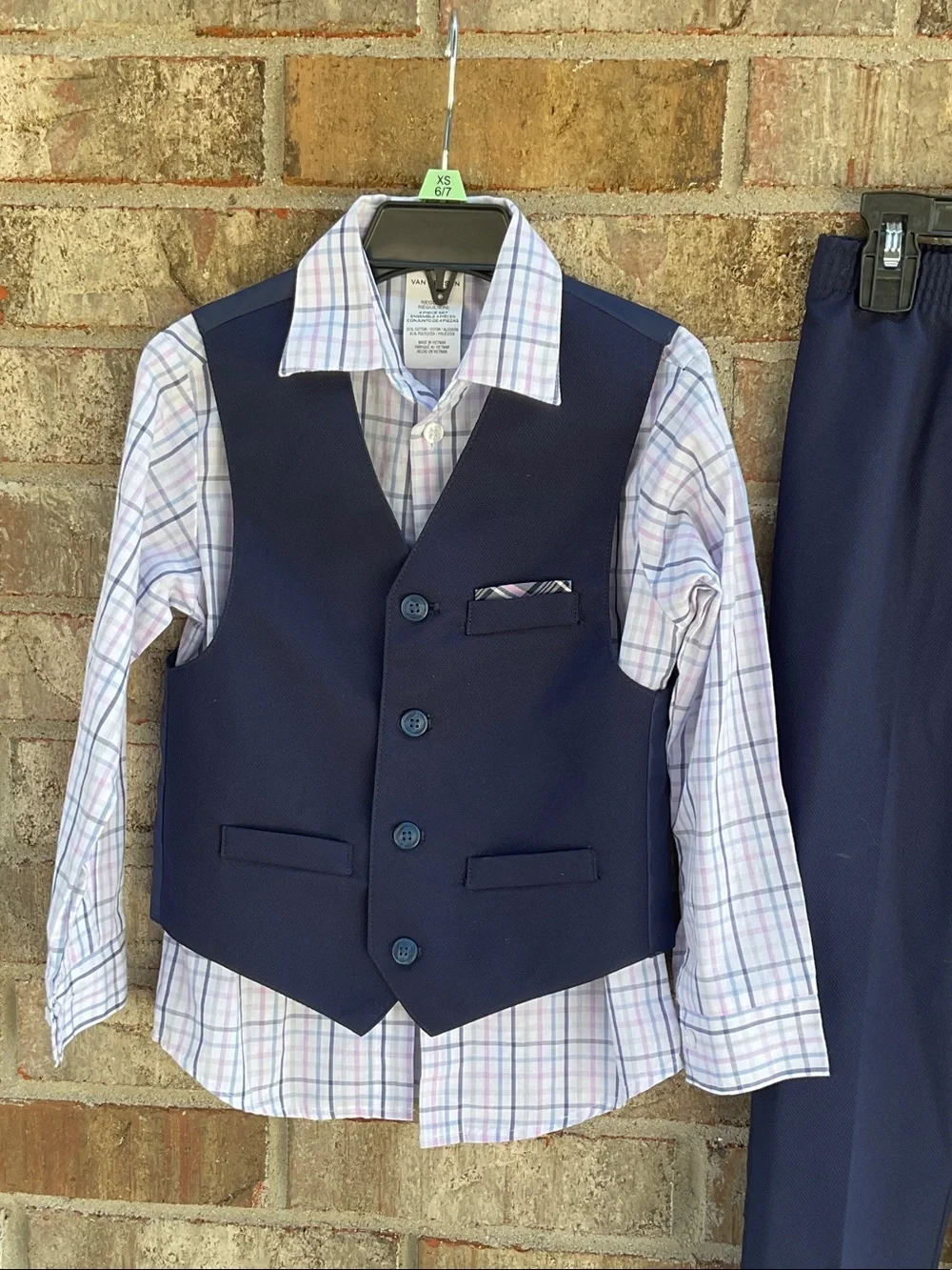 Take 50% OFF- Van Heusen 3pcsBoys Navy Vest & Pants Set with Plaid Shirt, Size-6